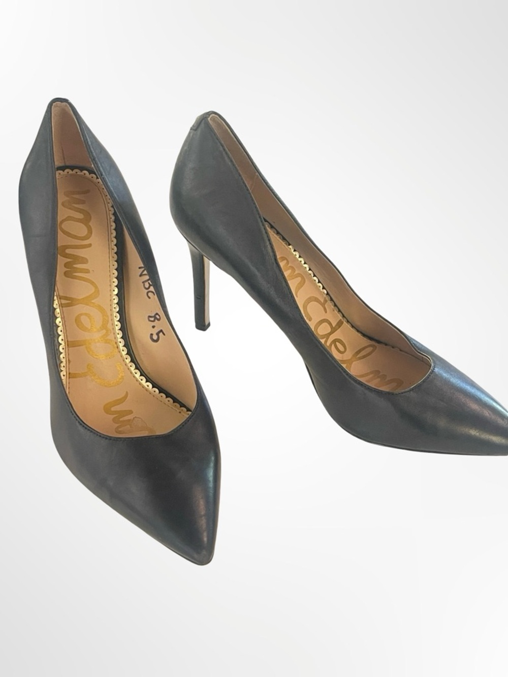 Sam Edelman Black Pointed-Toe Leather Pumps in size 8.5